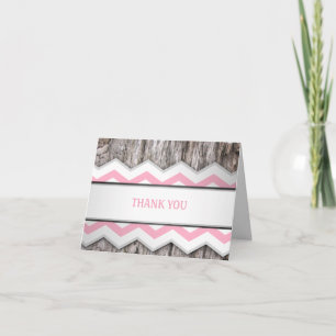 Pink Chevron & Wood Rustic Thank You Cards