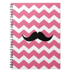 Pink chevron zigzag pattern black moustache chic spiral notebook