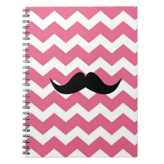 Pink chevron zigzag pattern black moustache chic spiral notebook