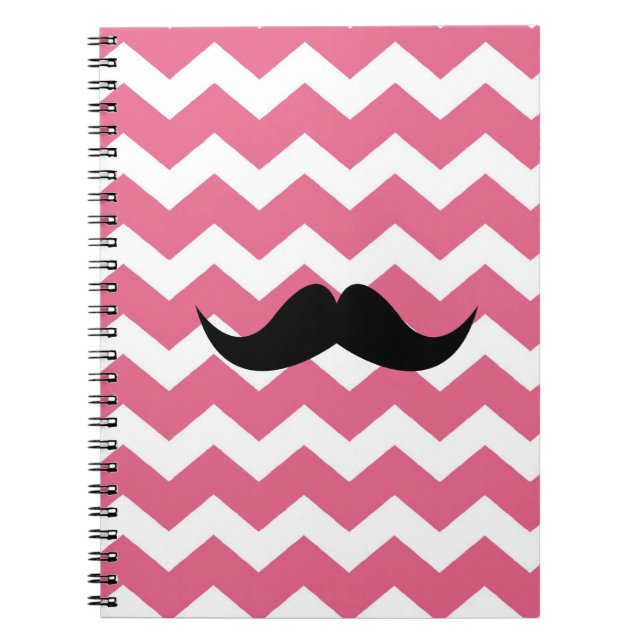 Pink chevron zigzag pattern black moustache chic spiral notebook (Front)