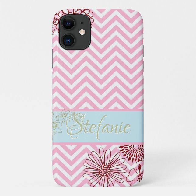 Pink Chevrons & Flowers Case-Mate iPhone Case (Back)