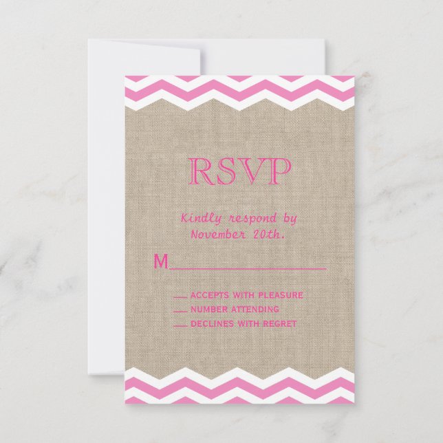 Pink Chevrons on Burlap RSVP (Back)