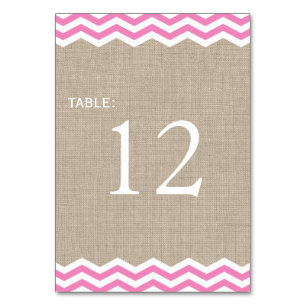 Pink Chevrons on Burlap Table Number