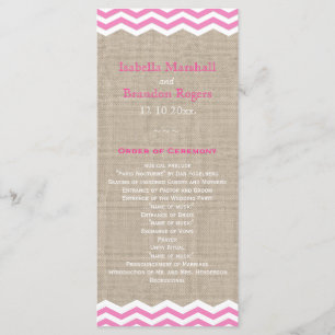 Pink Chevrons on Burlap Wedding Program Programme