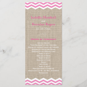 Pink Chevrons on Burlap Wedding Program Programme
