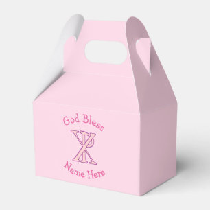 Pink Chi Ro Christian Cross on Pink Personalised  Favour Box