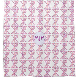 Pink Chi Ro Cross Tiled with Initials Shower Curtain