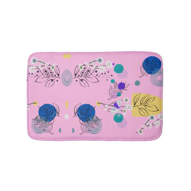 Pink Chic Abstract Floral pattern Bath Mat (Front)
