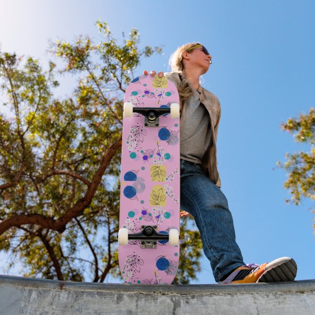Pink Chic Abstract Floral pattern Skateboard (Outdoor 1)