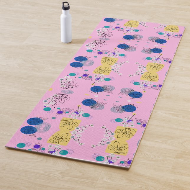 Pink Chic Abstract Floral pattern Yoga Mat (In Situ)