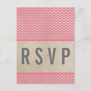 Pink Chic Chevron RSVP Postcard