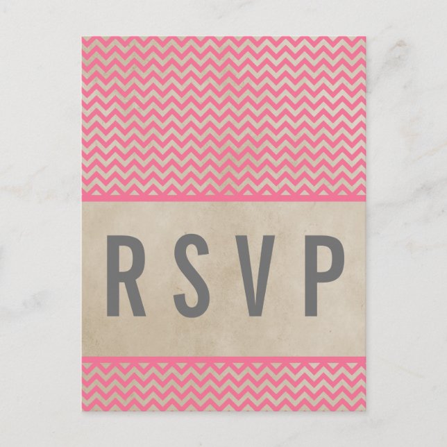 Pink Chic Chevron RSVP Postcard (Front)