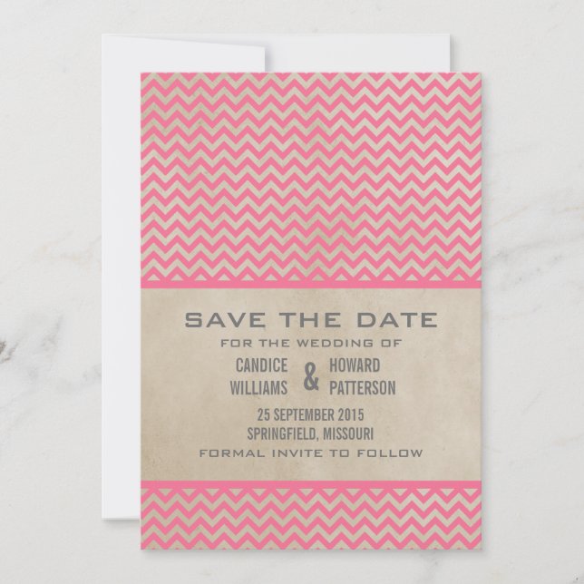 Pink Chic Chevron Save the Date Invite (Front)
