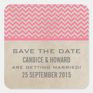 Pink Chic Chevron Save the Date Stickers