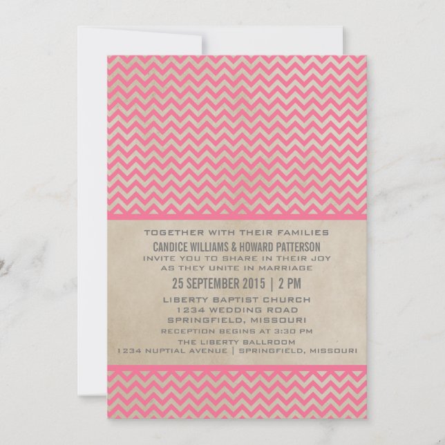 Pink Chic Chevron Wedding Invite (Front)
