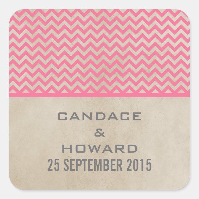 Pink Chic Chevron Wedding Stickers (Front)
