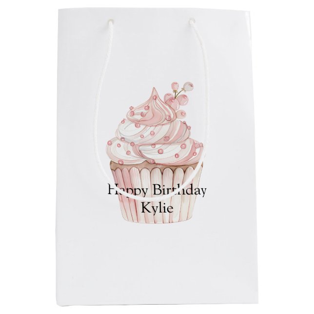 Pink Chic Cupcake Birthday Medium Gift Bag (Front)
