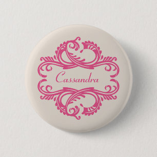 Pink Chic Damask Button