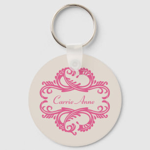 Pink Chic Damask Keychain
