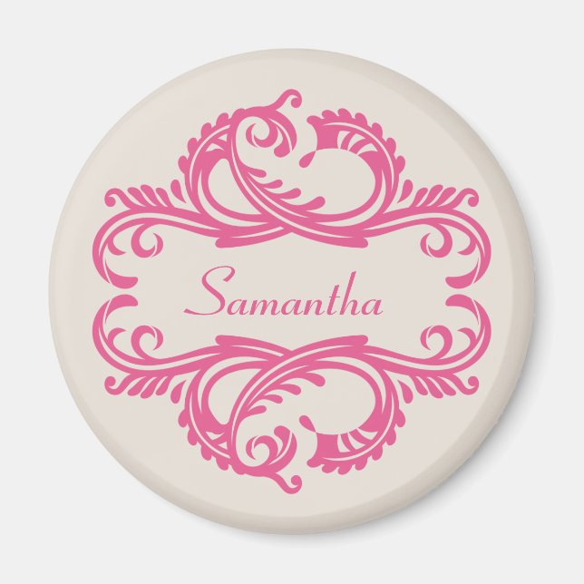 Pink Chic Damask Magnet (Front)