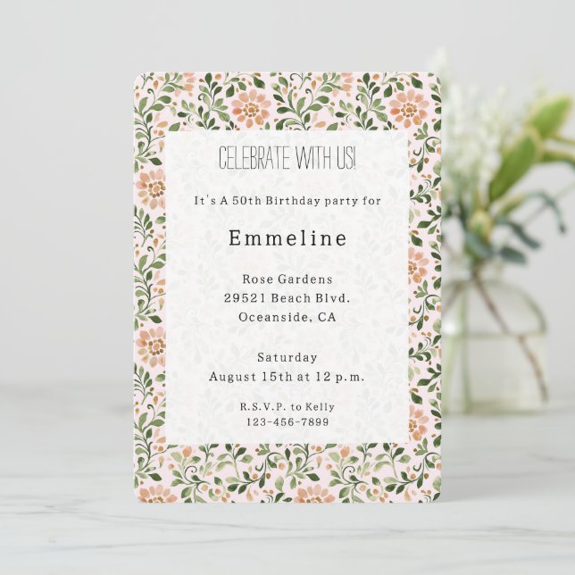 Pink Chic Floral  Birthday Invitation (Standing Front)