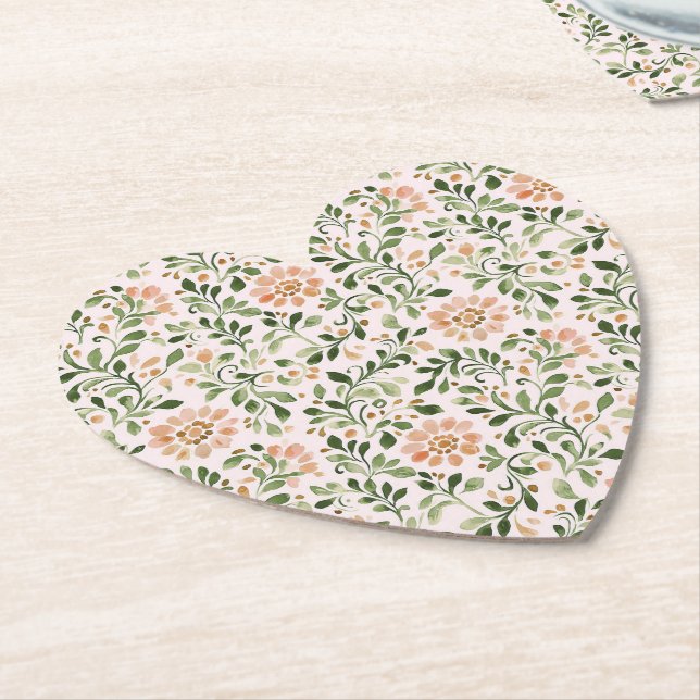 Pink Chic Floral Bridal Shower Paper Coaster (Angled)
