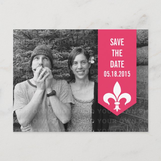 Pink Chic Flourish Banner Save the Date Postcard (Front)