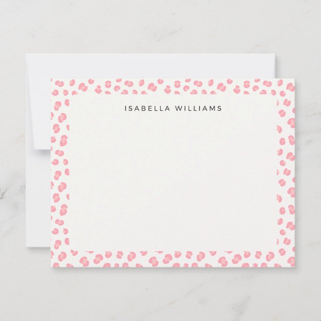 Pink Chic Leopard Animal Print Pattern Name Card (Front)