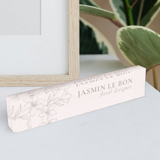 Pink | Chic Minimal Floral Desk Nameplate