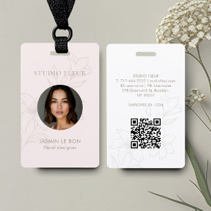 Pink   Chic Minimal Floral Square Business Card ID Badge