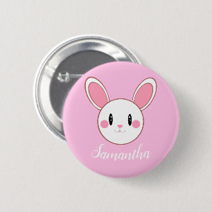 Pink Chic Modern Cute Fluffy Bunny Rabbit 6 Cm Round Badge
