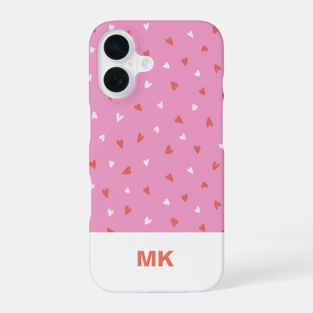 Pink Chic Monogram Initial iPhone 16 Case (Back)