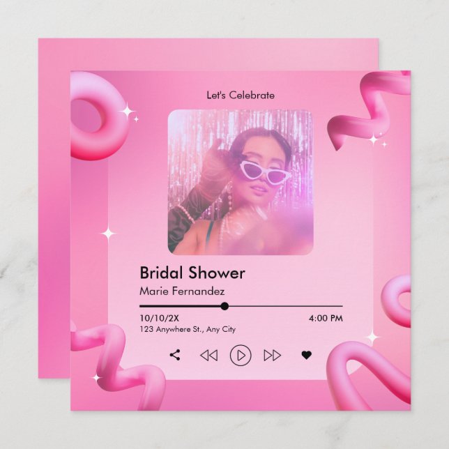 Pink chic music playlist cover photo bridal shower invitation (Front/Back)