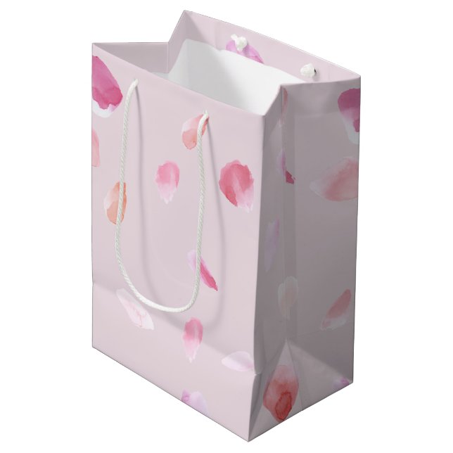 Pink Chic Peach Rose Petals Floral Bridal Shower Medium Gift Bag (Front Angled)