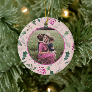 Pink & Chic Photo Christmas Ceramic Tree Decoration