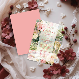 Pink Chic Prosecco & Pearls Glitter Bridal Shower Invitation