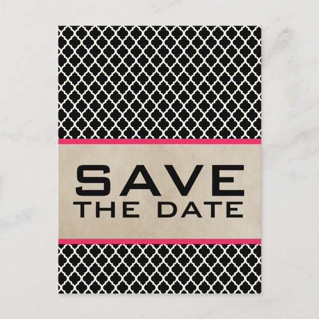 Pink Chic Quatrefoil Save the Date Postcard (Front)