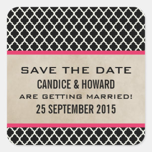 Pink Chic Quatrefoil Save the Date Stickers