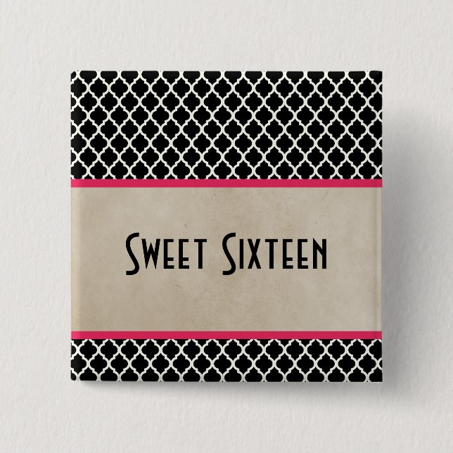 Pink Chic Quatrefoil Sweet 16 Button (Front)