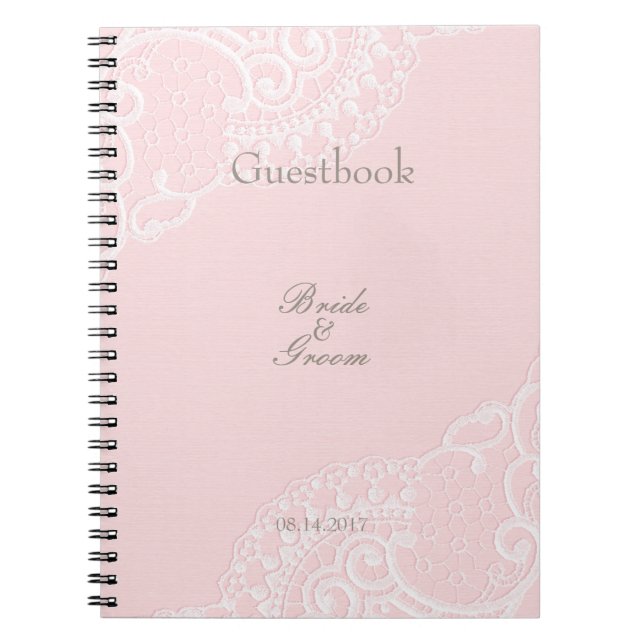 Pink Chic Vintage Elegant Lace Wedding guest book (Front)