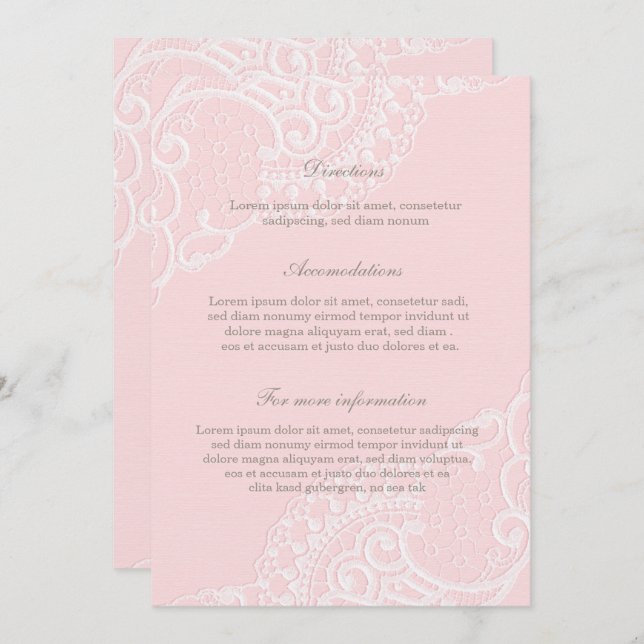 Pink Chic Vintage Elegant Lace Wedding Invitation (Front/Back)