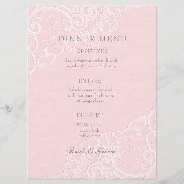 Pink Chic Vintage Elegant Lace Wedding Menu (Front)