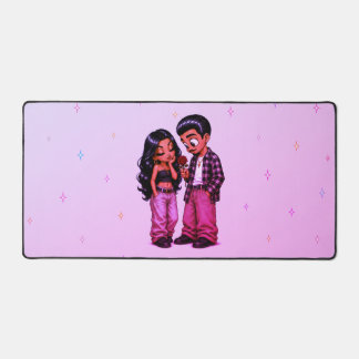 Pink Chicano Love Couple Red Rose Romantic Desk Mat