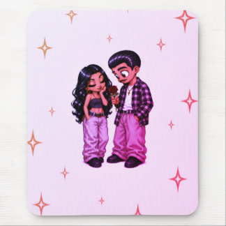 Pink Chicano Love Couple Red Rose Romantic Mouse Pad