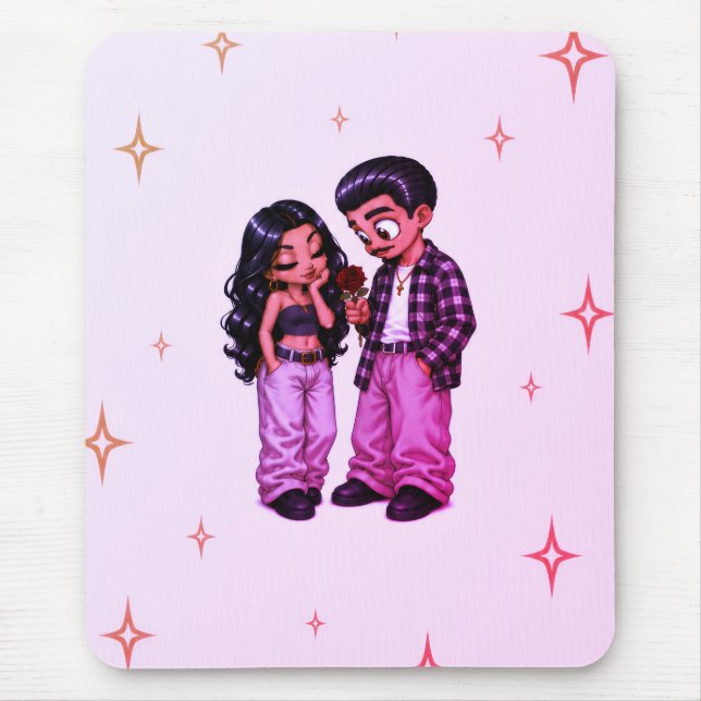 Pink Chicano Love Couple Red Rose Romantic Mouse Pad (Front)
