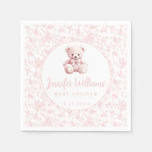 Pink chick teddy bear baby girl shower paper napkin