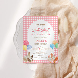 Pink Chicken Birthday Invitation