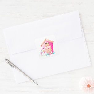 Pink Chicken Coop And Flowers Square Sticker