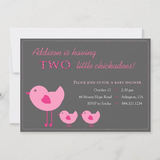 Pink Chicks Twin Baby Shower Invitation (Front)