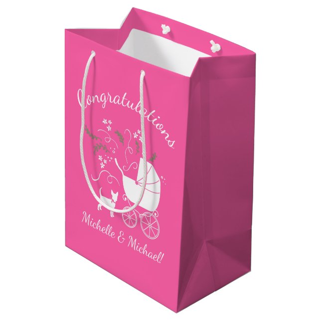 Pink Chihuahua Baby Shower Medium Gift Bag (Back Angled)